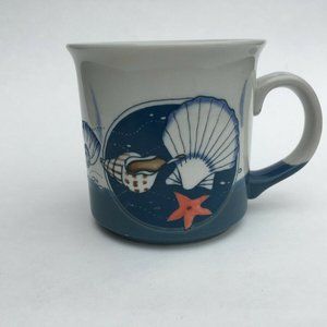 VINTAGE OTAGIRI SEASHELL MUG JAPAN BLUE WHITE CORAL BROWN STARFISH